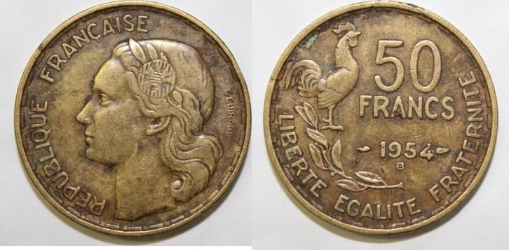France Frankreich Km 91 50 Francs 1954 B Beaumont la Roge..., Timbres & Monnaies, Monnaies | Europe | Monnaies non-euro, Envoi