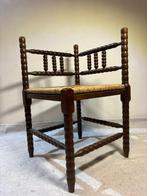 Stoel - Franse Bobbin Hoekstoel met Rieten Afwerking - Hout,, Antiek en Kunst