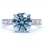 Bague - 18 carats Or blanc - 3.98ct. tw. Bleu Diamant