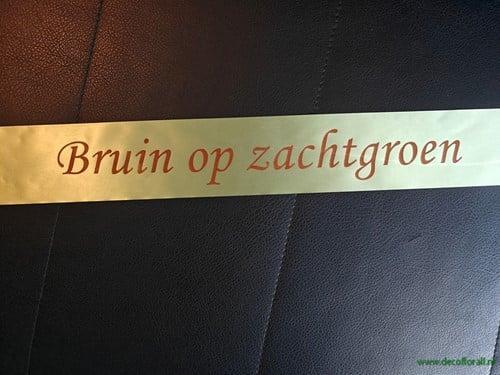 Bedrukt lint Zachtgroen met Bruine opdruk 45 mm 50 cm, Huis en Inrichting, Woonaccessoires | Kunstplanten en Kunstbloemen, Nieuw