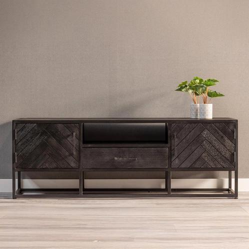 Tv-meubel Mangohout Kjeld 145 Zwart, Huis en Inrichting, Kasten |Televisiemeubels, 25 tot 50 cm, Nieuw, Overige houtsoorten, Minder dan 100 cm