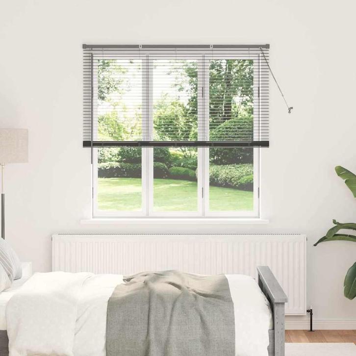 vidaXL Raamjaloezie met gordijnen Donkergrijs Aluminium, Huis en Inrichting, Stoffering | Gordijnen en Lamellen, Nieuw, Verzenden