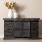 Dressoir Mangohout Milan 190 Zwart, Huis en Inrichting, Kasten | Dressoirs, Verzenden, 150 tot 200 cm, Nieuw, Industriële meubels