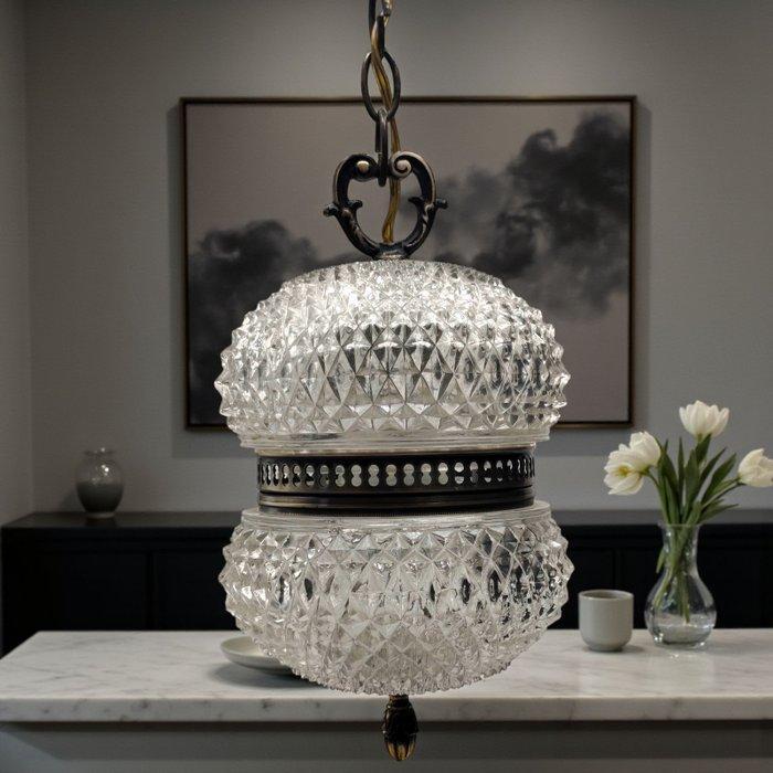 Plafondlamp - Glas, Metaal - 1970s geperste glazen hanglamp, Antiek en Kunst, Curiosa en Brocante