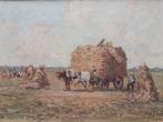 Jan Deij (XIX-XX) - Landschap met paarden en hooiwagen, Antiek en Kunst