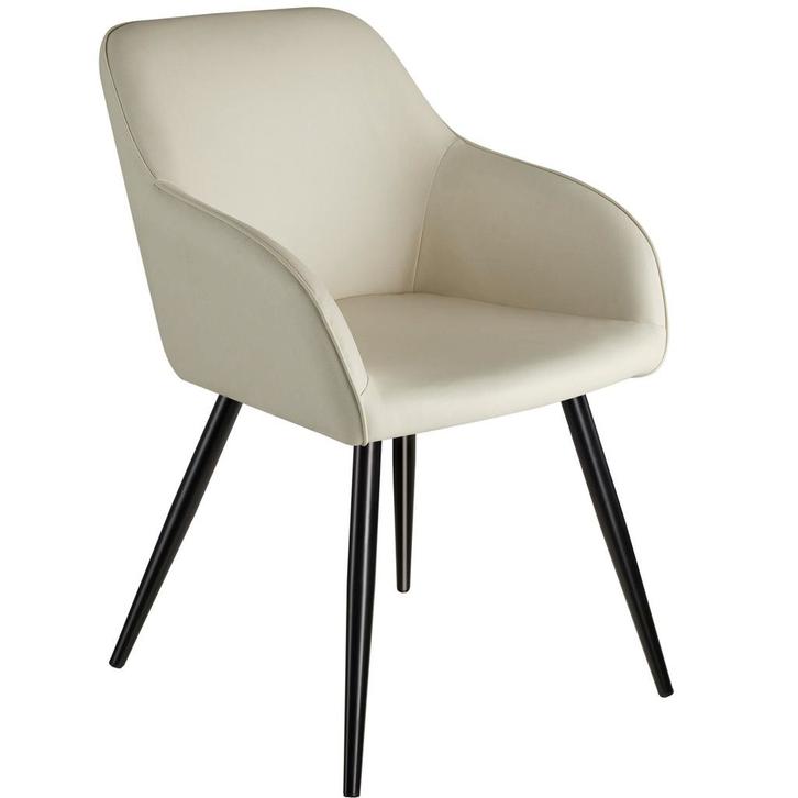 tectake Eetkamerstoel Marilyn stof, zwarte poten - crème/zwa, Huis en Inrichting, Stoelen, Verzenden