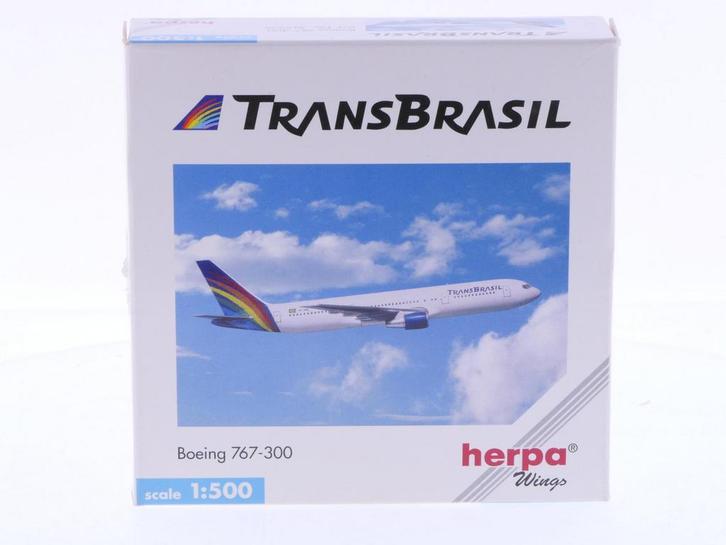 Schaal 1:500 Herpa 512275 TransBrasil Boeing 767-300 Reg...., Hobby en Vrije tijd, Modelbouw | Vliegtuigen en Helikopters, Gebruikt