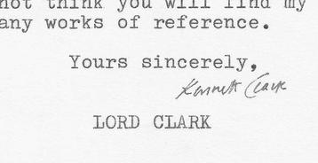 Kenneth Clark - lettre signée - 1978