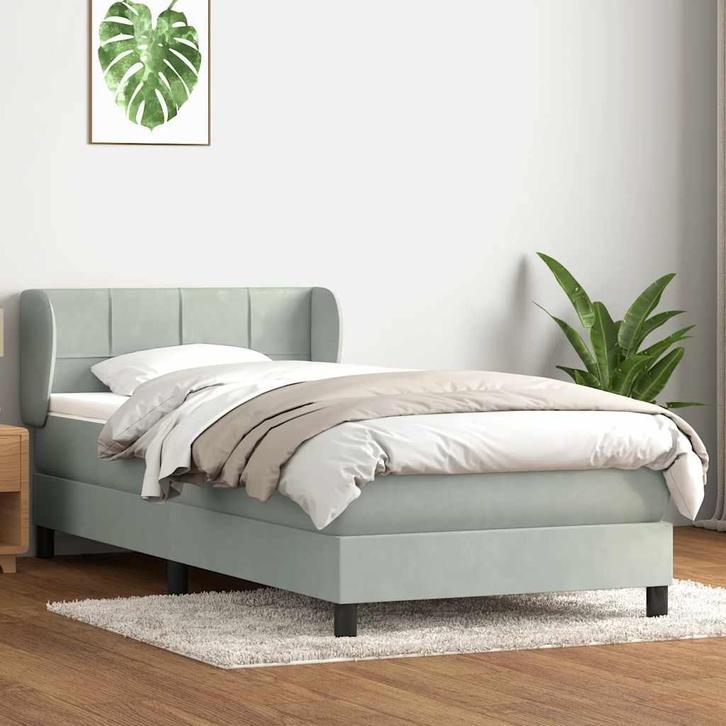 vidaXL Boxspring met matras fluweel lichtgrijs 90x220 cm, Maison & Meubles, Chambre à coucher | Lits, Envoi