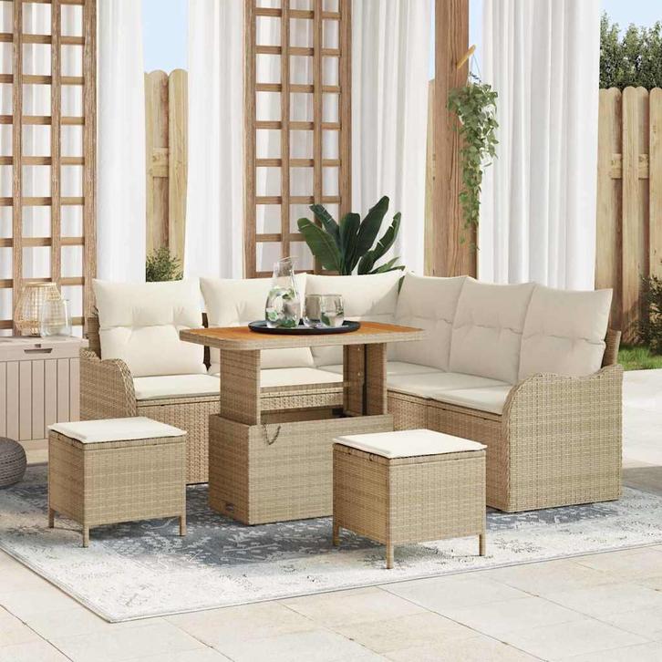 vidaXL Tuinbank Set 8 pcs Beige poly rattan, Tuin en Terras, Tuinsets en Loungesets, Nieuw, Verzenden