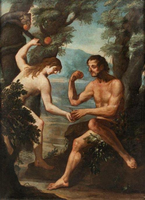 Italian school (XVII-XVIII) - Adam and Eve, Antiek en Kunst, Kunst | Schilderijen | Klassiek