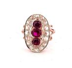 Zonder Minimumprijs - Ring - 9 kt. Roségoud, Zilver Robijn -, Handtassen en Accessoires, Ringen, Nieuw