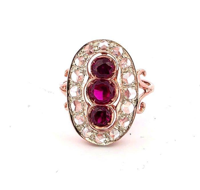 Zonder Minimumprijs - Ring - 9 kt. Roségoud, Zilver Robijn -, Handtassen en Accessoires, Ringen