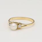 Ring - 18 karaat Geel goud Parel - Diamant, Handtassen en Accessoires, Ringen, Nieuw