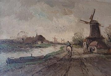Jan vd. Ploeg (XX) - Langs de vaart, Antiek en Kunst, Kunst | Schilderijen | Klassiek