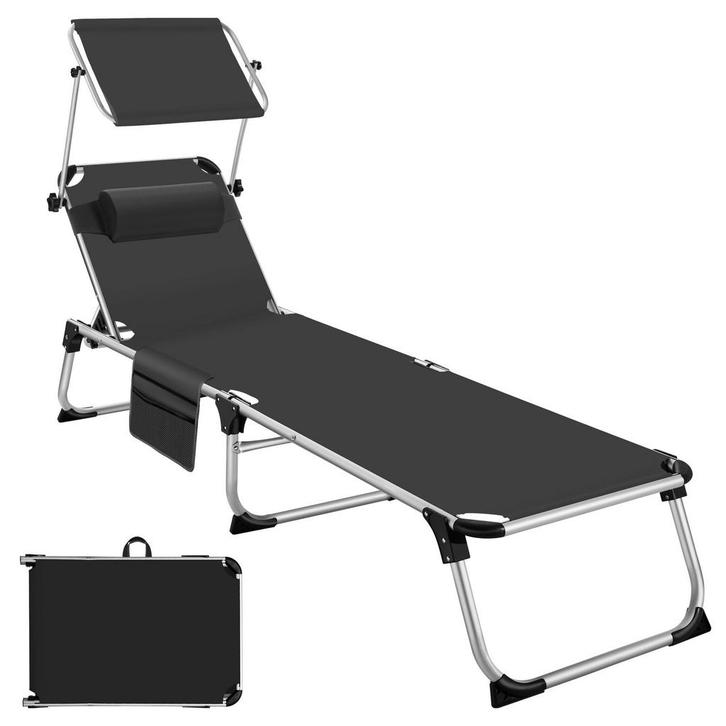 tectake Ligbed Aurelie van aluminium, 6 niveaus - zwart, Tuin en Terras, Tuinsets en Loungesets, Verzenden