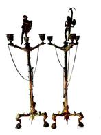 sculptuur, Candélabres antiques à trois lumières - 63 cm -, Antiek en Kunst