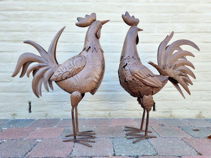 Beeldje - Chicken and Rooster (2) - IJzer, Metaal, Antiek en Kunst, Curiosa en Brocante
