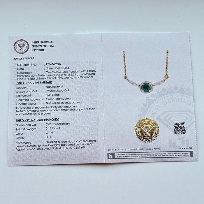 Halsketting - 18 karaat Geel goud - 0.61ct. tw. Smaragd -, Handtassen en Accessoires, Kettingen