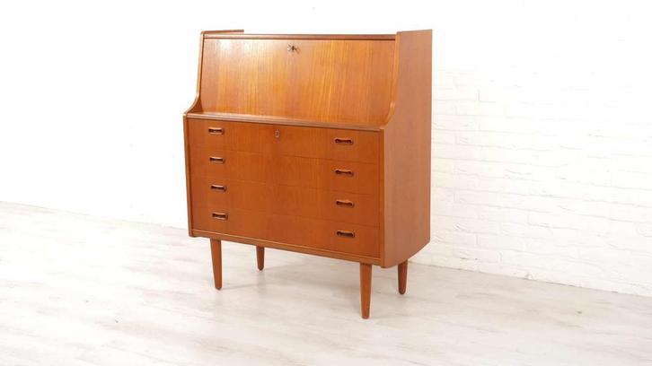 Vintage secretaire | Teak | Kaptafel | Met spiegel | 92 cm, Huis en Inrichting, Tafels | Kaptafels, Ophalen of Verzenden