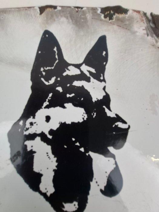 Emailleplaat met Duitse herder - Emaille plaat - Staal, Antiquités & Art, Antiquités | Assiettes décoratives & Carrelages