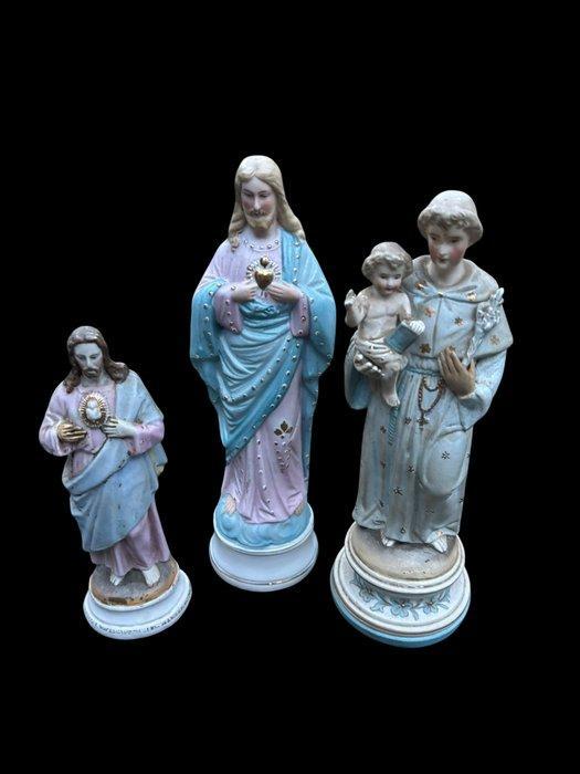 Set van 3 beelden - Heilig Hart (2) - Antonius van Padua -, Antiek en Kunst, Antiek | Boeken en Manuscripten