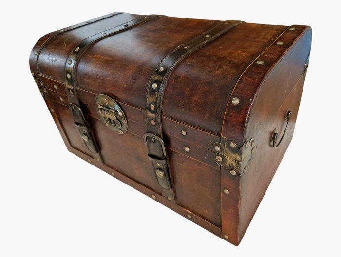 Kist - Hout, Leder, Metaal - Houten schatkit, Antiek en Kunst, Curiosa en Brocante
