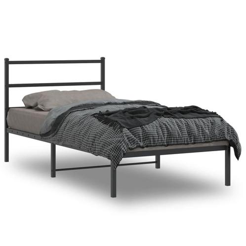 vidaXL Cadre de lit métal avec tête de lit noir 100x190, Huis en Inrichting, Slaapkamer | Bedden, Verzenden