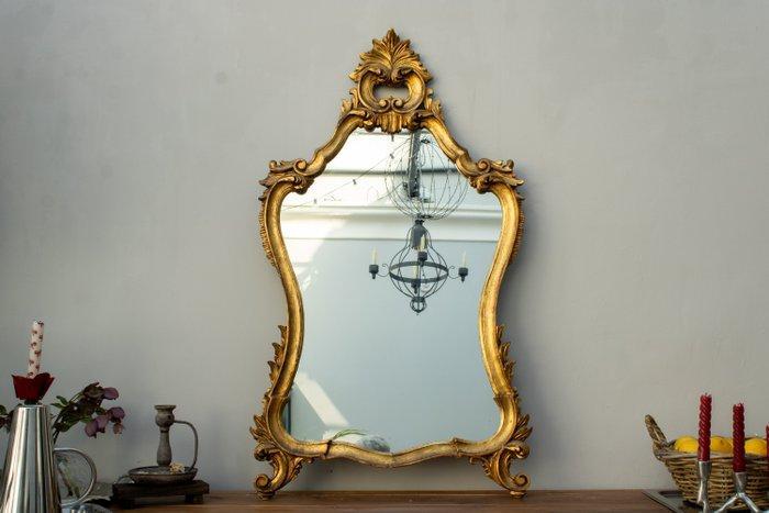 Spiegel- Vrijstaande spiegel met volutenpoten ter, Antiek en Kunst, Curiosa en Brocante