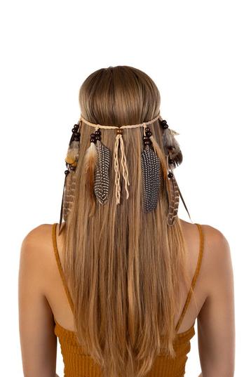 Hoofdband Veren Bruin Beige Ibiza Hippie Indiaan Haarband Ve beschikbaar voor biedingen