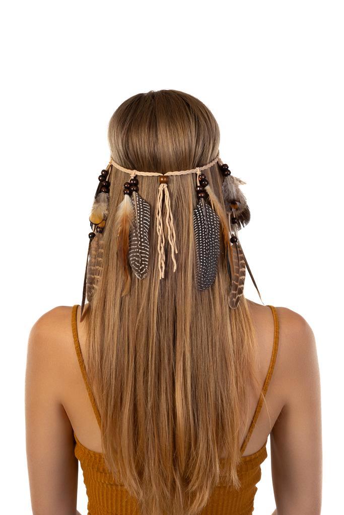 Hoofdband Veren Bruin Beige Ibiza Hippie Indiaan Haarband Ve, Kleding | Dames, Carnavalskleding en Feestkleding, Nieuw, Ophalen of Verzenden