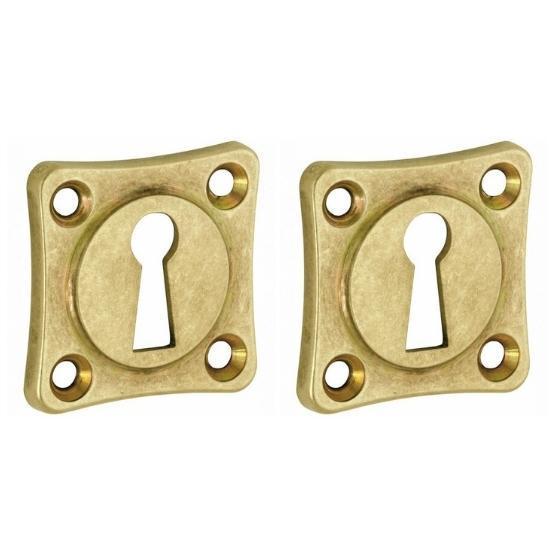 Set van twee sleutelplaatjes vierkant 38 mm messing antiek, Doe-het-zelf en Bouw, Hang- en Sluitwerk, Klink of Kruk, Nieuw, Overige materialen