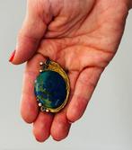 Broche - 14 karaat Geel goud Smaragd - Diamant - Grisocolla, Handtassen en Accessoires, Antieke sieraden