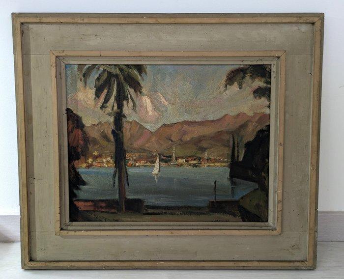 Scuola italiana (XX), firmato Donadelli - Scorcio sul lago, Antiek en Kunst, Kunst | Schilderijen | Klassiek