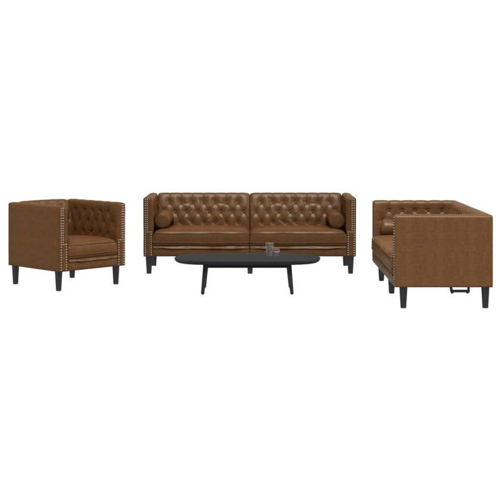vidaXL 3-delige Loungeset Chesterfield met bolsters, Huis en Inrichting, Zetels | Zetels, Nieuw, Verzenden