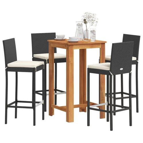 vidaXL 5-delige Tuinbarset massief acaciahout en poly rattan, Tuin en Terras, Tuinsets en Loungesets, Nieuw, Verzenden