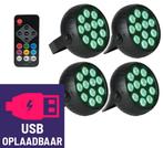 Set Van 4 Qtx USB Oplaadbare 18W Mini LED Par Spots, Nieuw