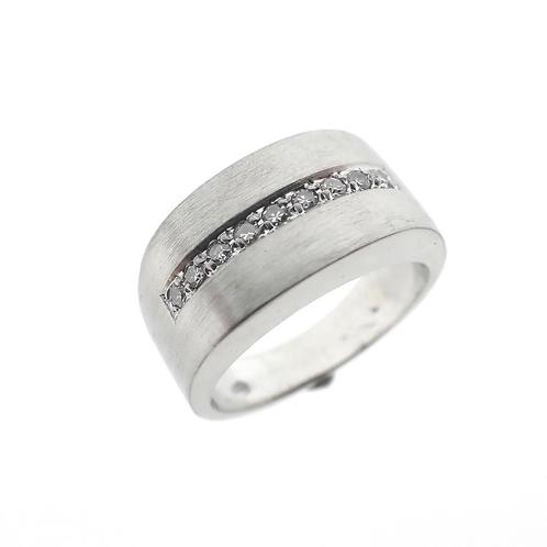 Witgouden gematteerde brede rijring met diamant | 0,09 ct., Handtassen en Accessoires, Ringen, Dame, Met edelsteen, Overige kleuren