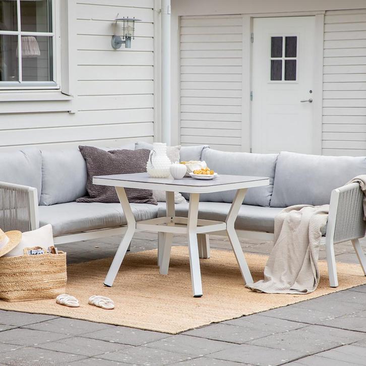 Loungeset 2 delig wit | lichtgrijze kussens, Tuin en Terras, Tuinsets en Loungesets, Nieuw, 5 zitplaatsen, Verzenden