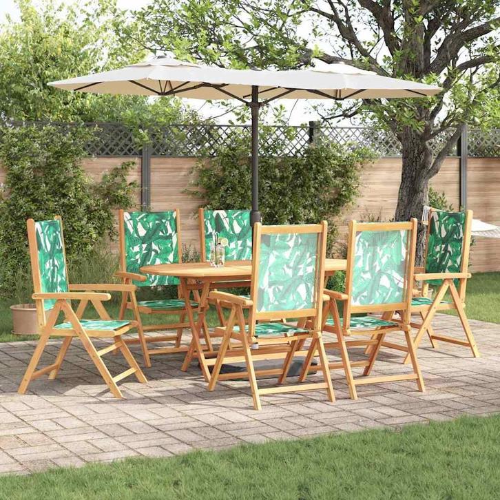 vidaXL Tuin Eettafel Set 7 pcs Bladpatroon Massief Acacia, Tuin en Terras, Tuinsets en Loungesets, Nieuw, Verzenden