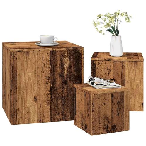 vidaXL Bijzettafels 3 st bewerkt hout oud houtkleurig, Huis en Inrichting, Tafels | Bijzettafels, Nieuw, Verzenden