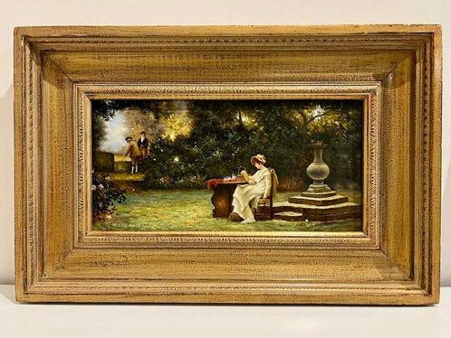 E. Lawson (XX-XXI) - Woman reading in the garden, Antiek en Kunst, Kunst | Schilderijen | Klassiek
