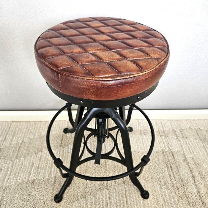 Tabouret - réglable en hauteur - Cuir, Fer - fauteuil, Antiquités & Art, Curiosités & Brocante