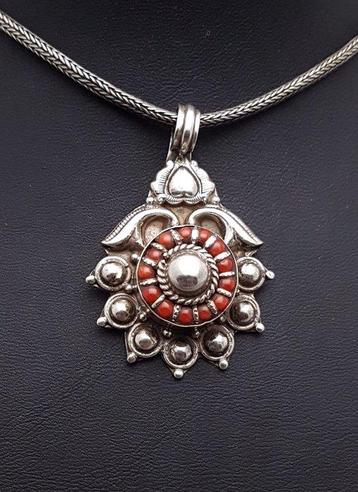 Zilver, Mandala hanger, Nepal/India - Ketting met hanger -