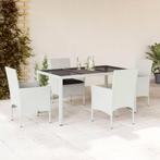 vidaXL 5-delige Tuinset met kussens poly rattan en glas wit, Tuin en Terras, Verzenden, Nieuw, Tuinset