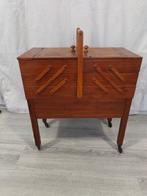 Extraordinary Large Vintage Inlaid Sewing Box on Wheels -