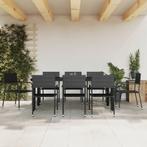 vidaXL 9-delige Tuinset poly rattan en staal zwart, Tuin en Terras, Tuinsets en Loungesets, Verzenden, Nieuw, Tuinset