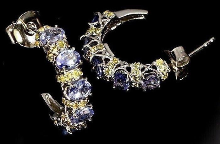 Zonder Minimumprijs - Oorbellen Zilver Tanzaniet - Saffier, Handtassen en Accessoires, Oorbellen