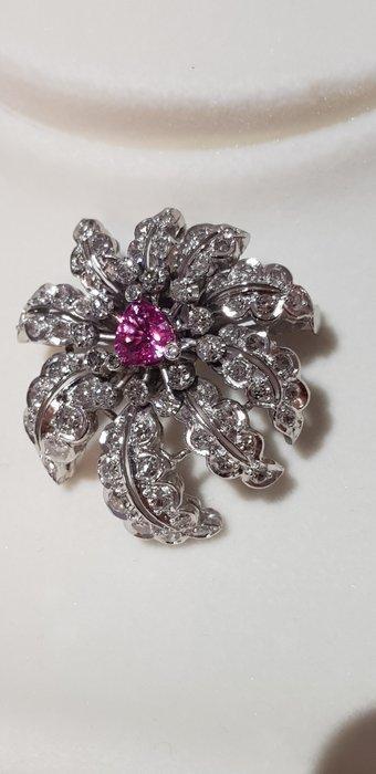 Broche Platina -  6.50ct. tw. Saffier - Diamant - MOOIE, Handtassen en Accessoires, Antieke sieraden