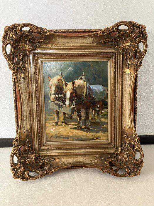 Hans Nickel (1916-1986) - Pferdegespann, Antiek en Kunst, Kunst | Schilderijen | Klassiek